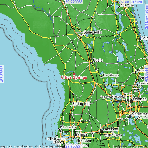 Topographic map of Citrus Springs