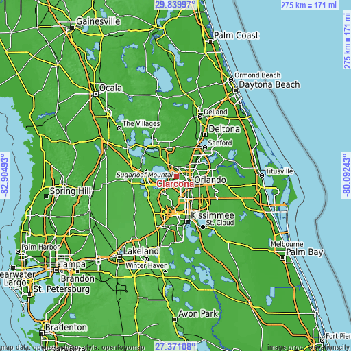 Topographic map of Clarcona