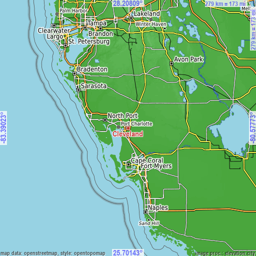 Topographic map of Cleveland