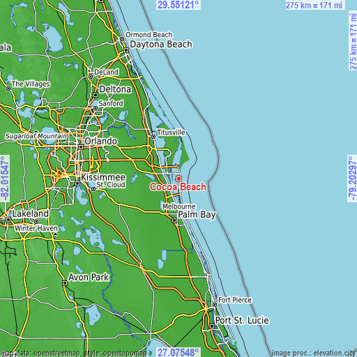 Topographic map of Cocoa Beach