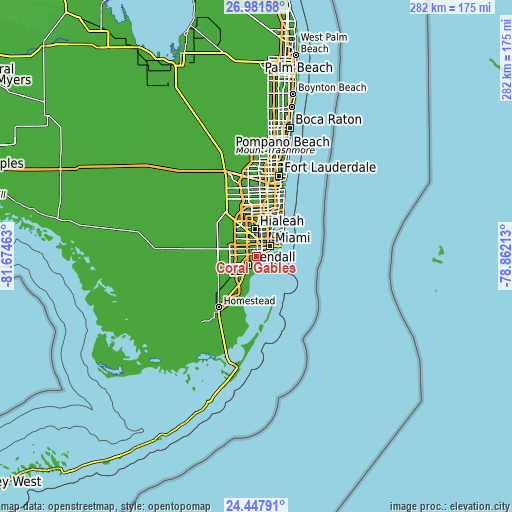 Topographic map of Coral Gables