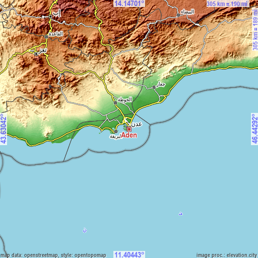 Topographic map of Aden