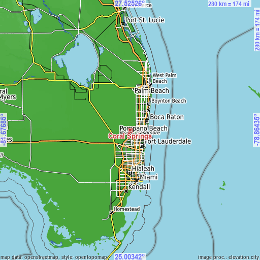 Topographic map of Coral Springs