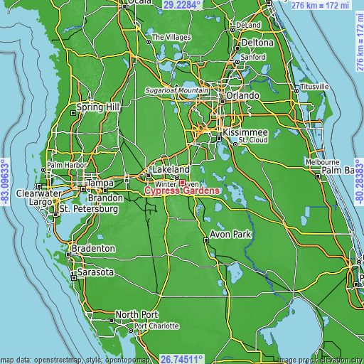 Topographic map of Cypress Gardens