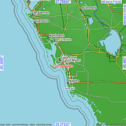 Topographic map of Cypress Lake