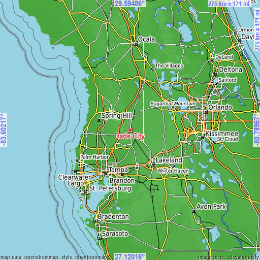 Topographic map of Dade City