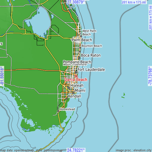 Topographic map of Dania Beach