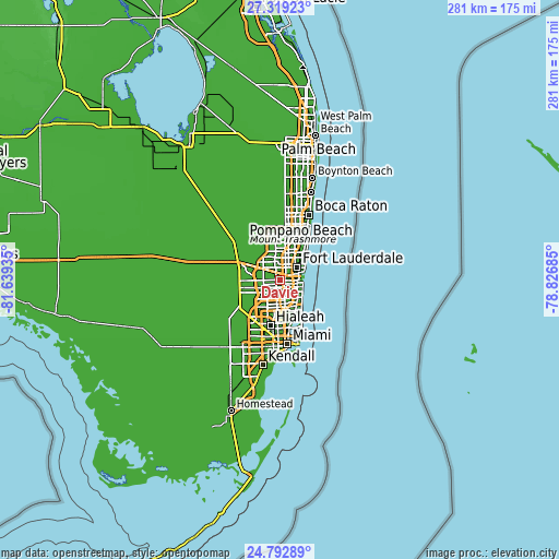 Topographic map of Davie