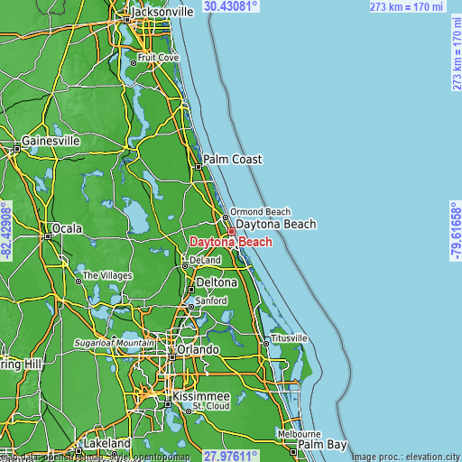 Topographic map of Daytona Beach