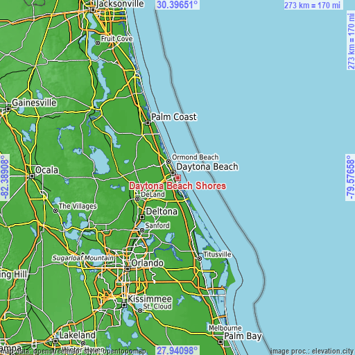 Topographic map of Daytona Beach Shores