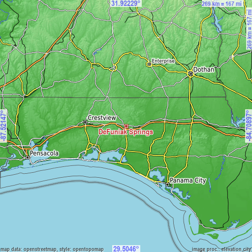 Topographic map of DeFuniak Springs