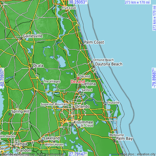 Topographic map of DeLand