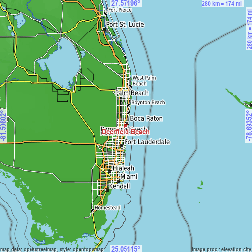 Topographic map of Deerfield Beach