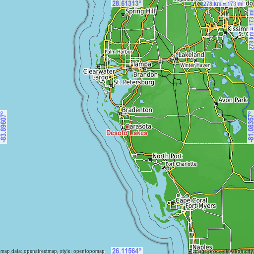 Topographic map of Desoto Lakes