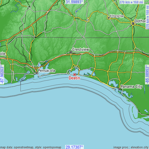 Topographic map of Destin