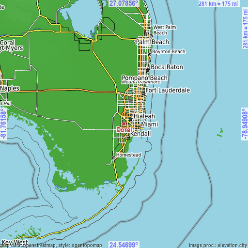 Topographic map of Doral
