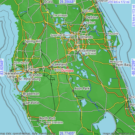 Topographic map of Dundee