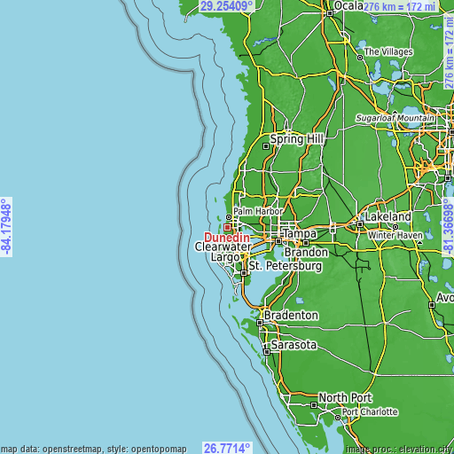 Topographic map of Dunedin