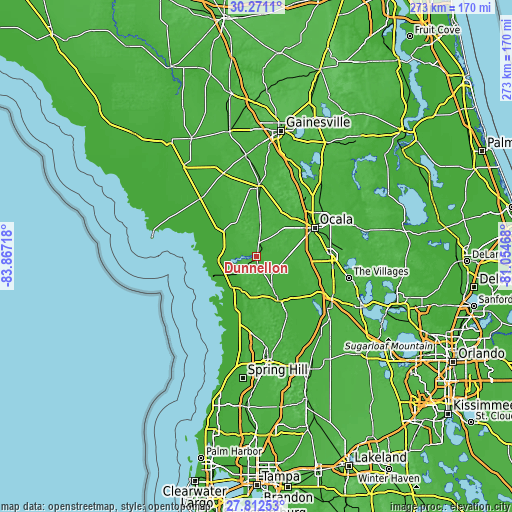 Topographic map of Dunnellon