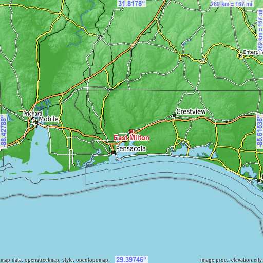 Topographic map of East Milton