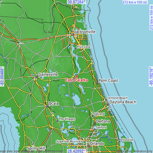 Topographic map of East Palatka