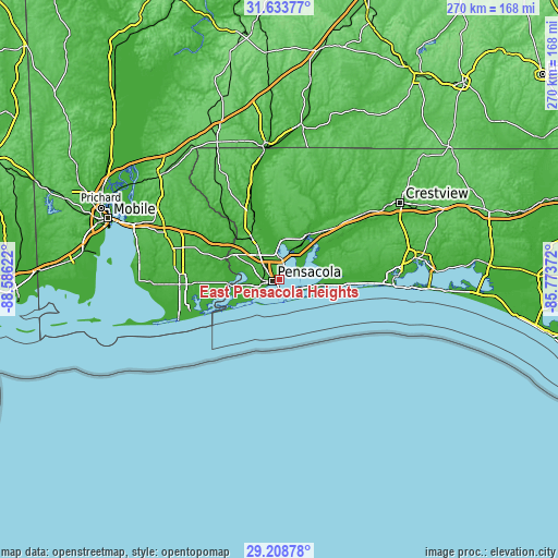 Topographic map of East Pensacola Heights