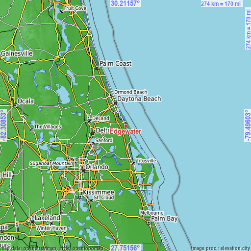 Topographic map of Edgewater