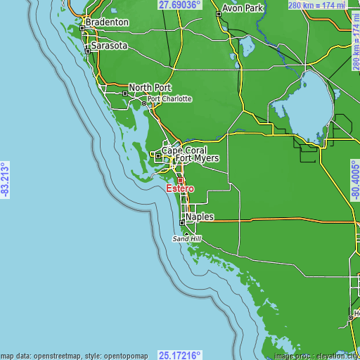 Topographic map of Estero