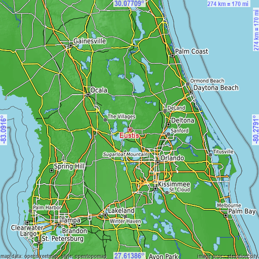 Topographic map of Eustis