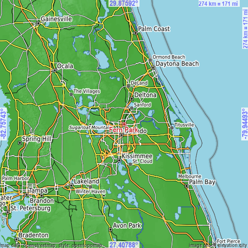 Topographic map of Fern Park