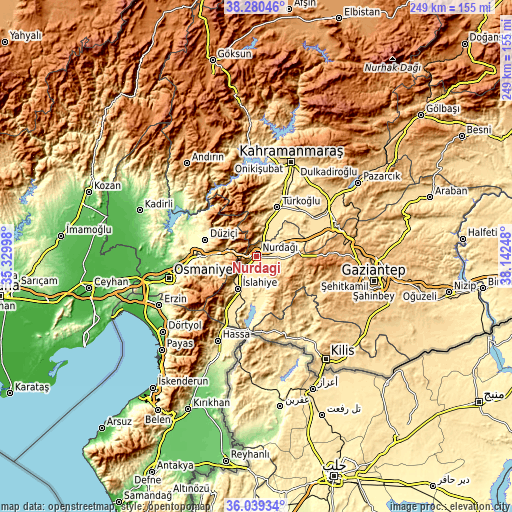 Topographic map of Nurdağı