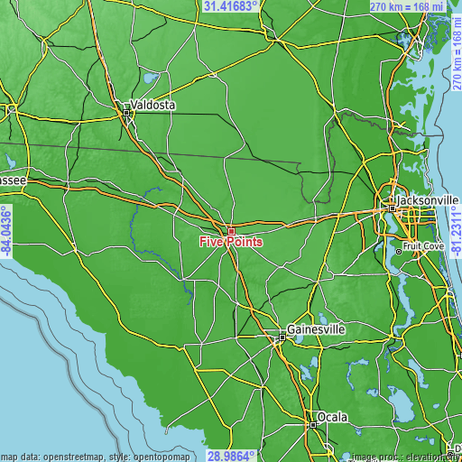 Topographic map of Five Points