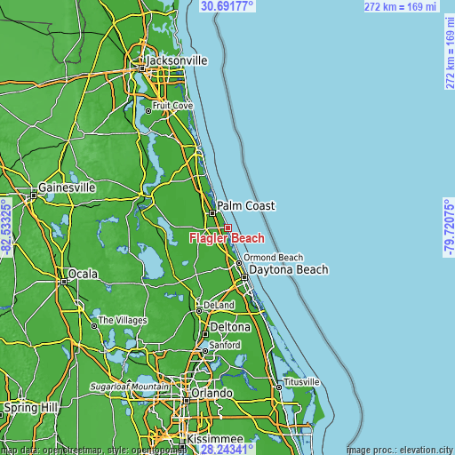 Topographic map of Flagler Beach