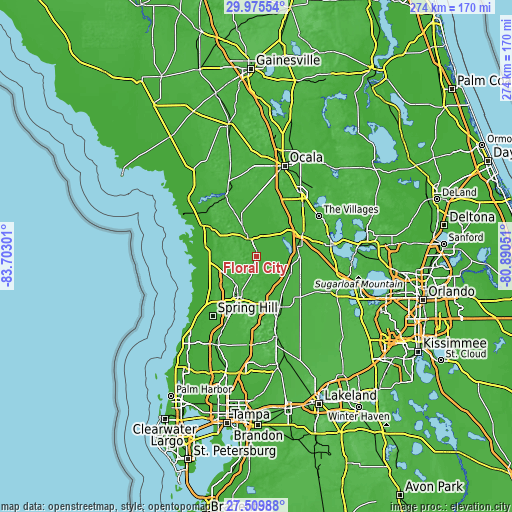 Topographic map of Floral City