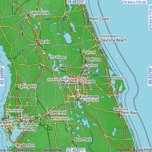 Topographic map of Forest City