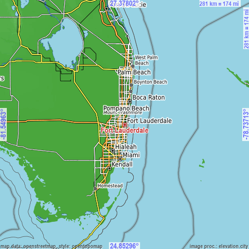 Topographic map of Fort Lauderdale