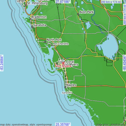 Topographic map of Fort Myers