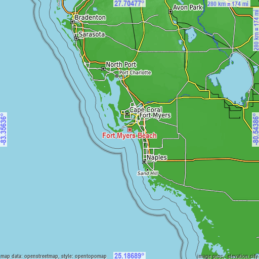 Topographic map of Fort Myers Beach