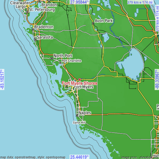 Topographic map of Fort Myers Shores