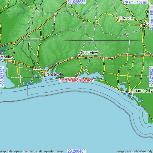 Topographic map of Fort Walton Beach