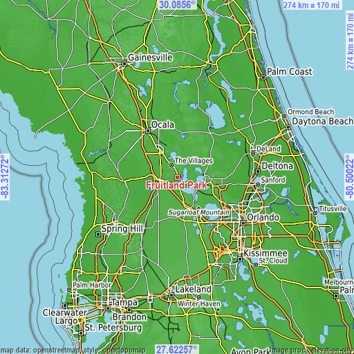 Topographic map of Fruitland Park