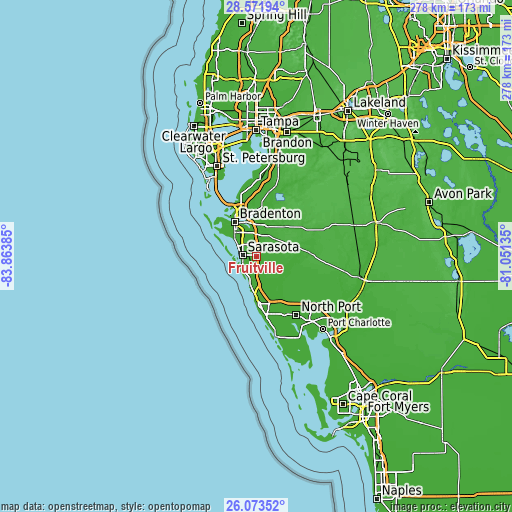 Topographic map of Fruitville