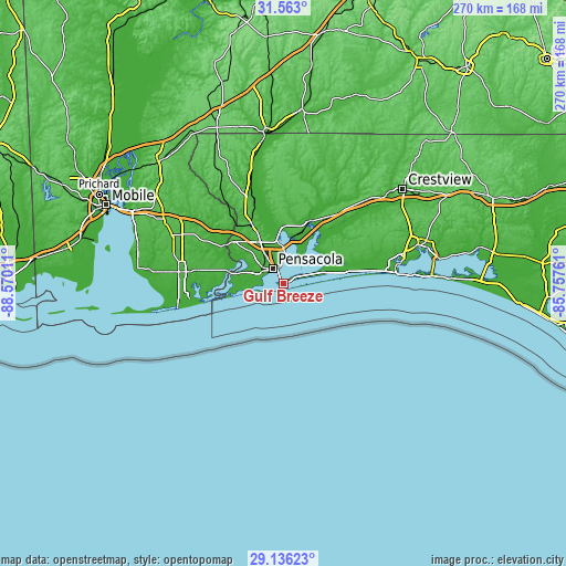 Topographic map of Gulf Breeze