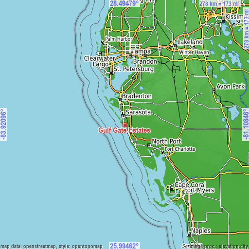 Topographic map of Gulf Gate Estates