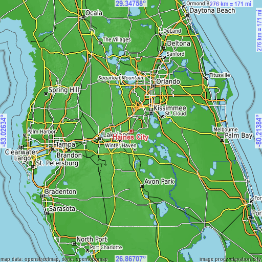 Topographic map of Haines City