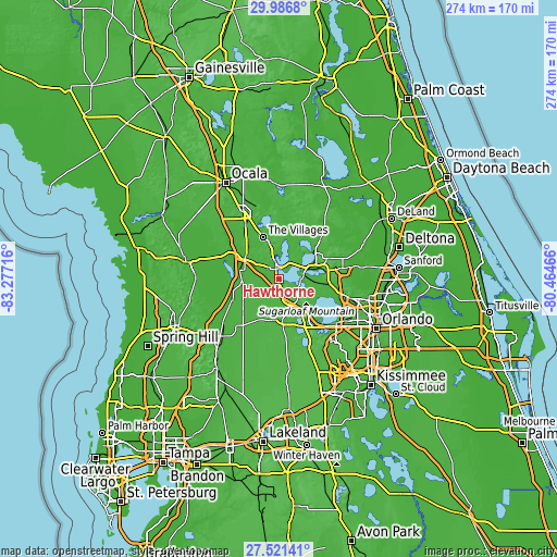 Topographic map of Hawthorne