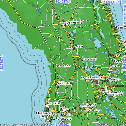 Topographic map of Hernando