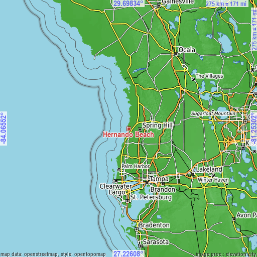 Topographic map of Hernando Beach