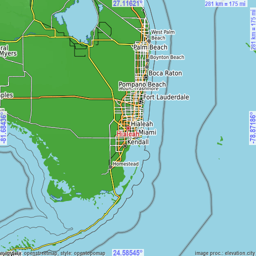 Topographic map of Hialeah