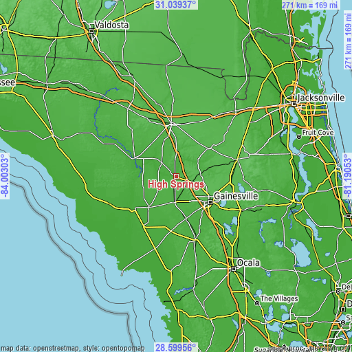 Topographic map of High Springs